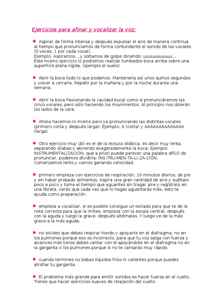 Ejercicios para Afinar y Vocalizar La Voz | Descargar gratis PDF ...