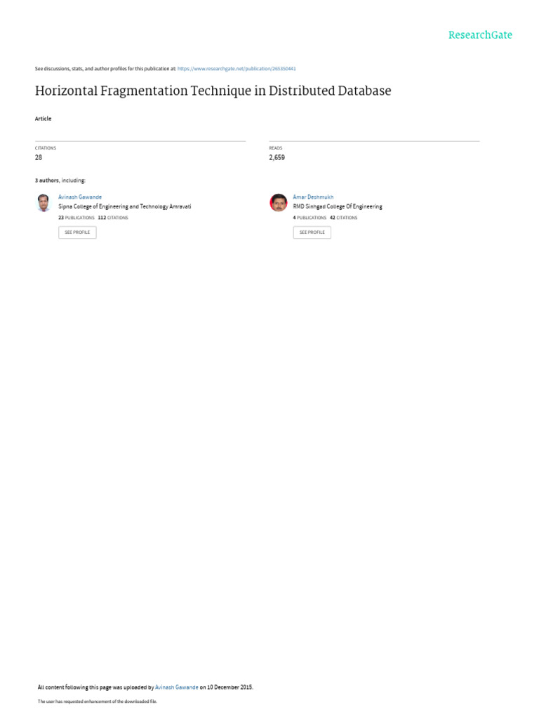 Horizontal Fragmentation Technique in Distributed | PDF | Databases ...