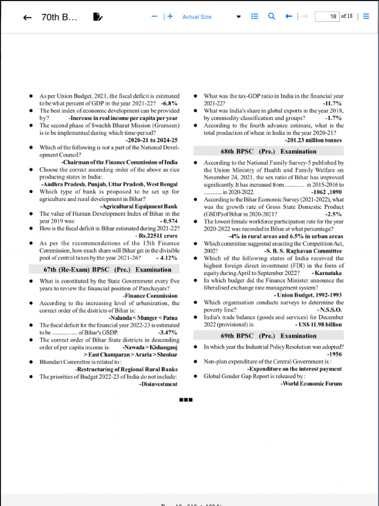 70th BPSC PT Exam Preparation Guide | PDF | Economies