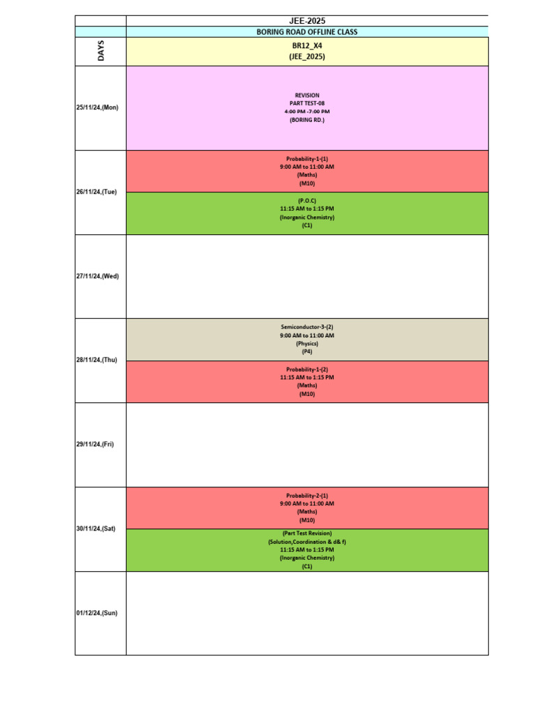 JEE 2025 Revision Schedule | PDF