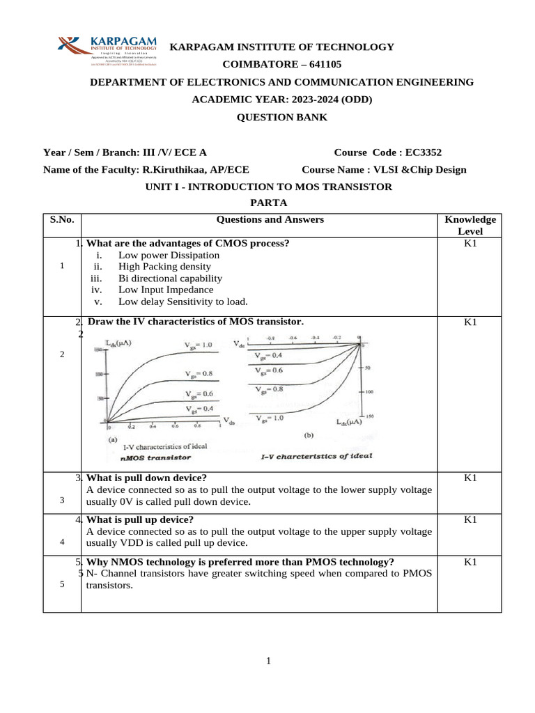 EC8095 VLSI Design Question Bank | PDF | Mosfet | Cmos