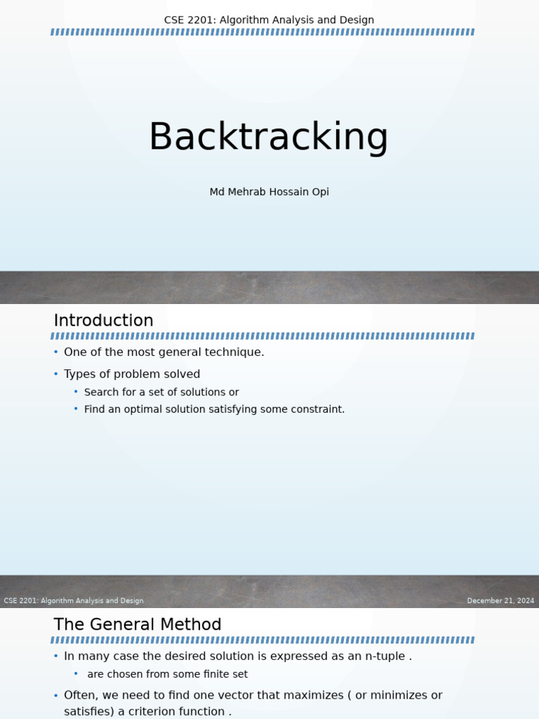 Lecture 3 - Backtracking | PDF | Mathematical Analysis | Algorithms