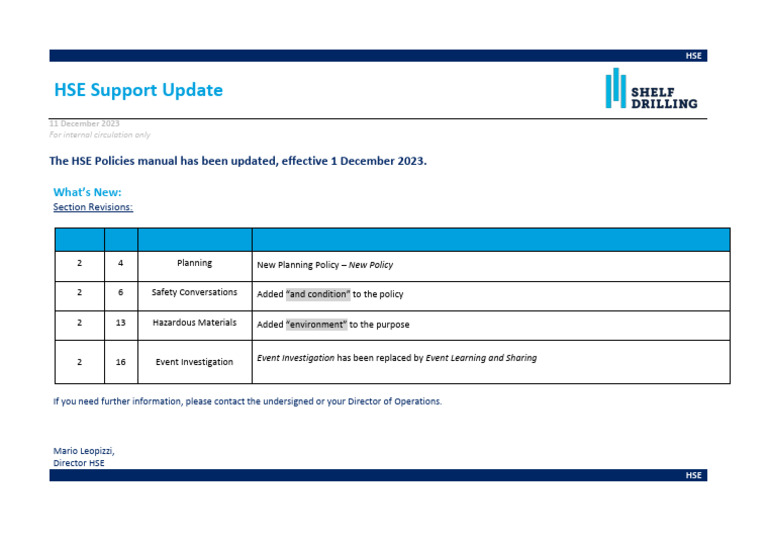 HSE Policies Manual Update December 2023 | PDF