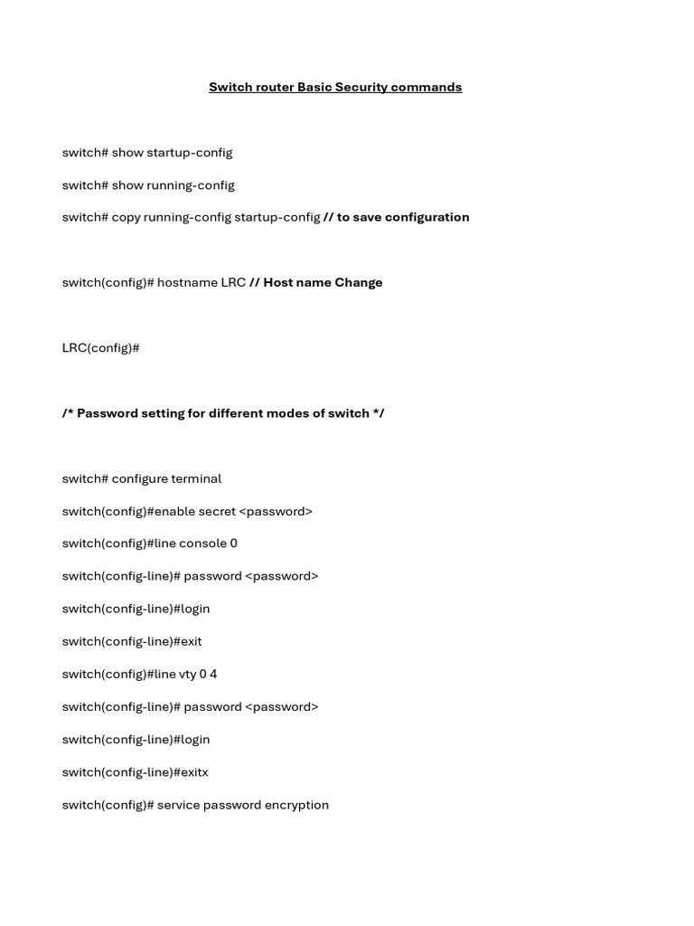 Switch router basic security commands pdf