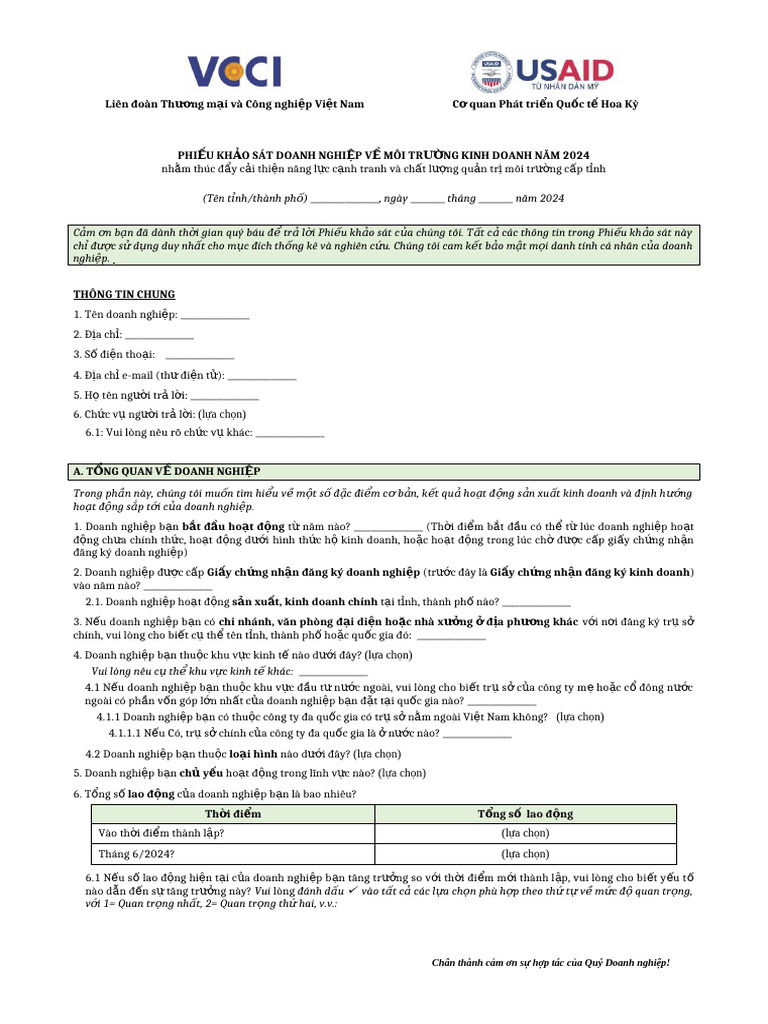 Phiếu khảo sát MTKD 2024 | PDF