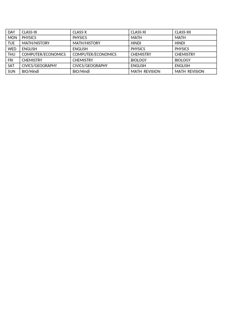 Online time table pdf