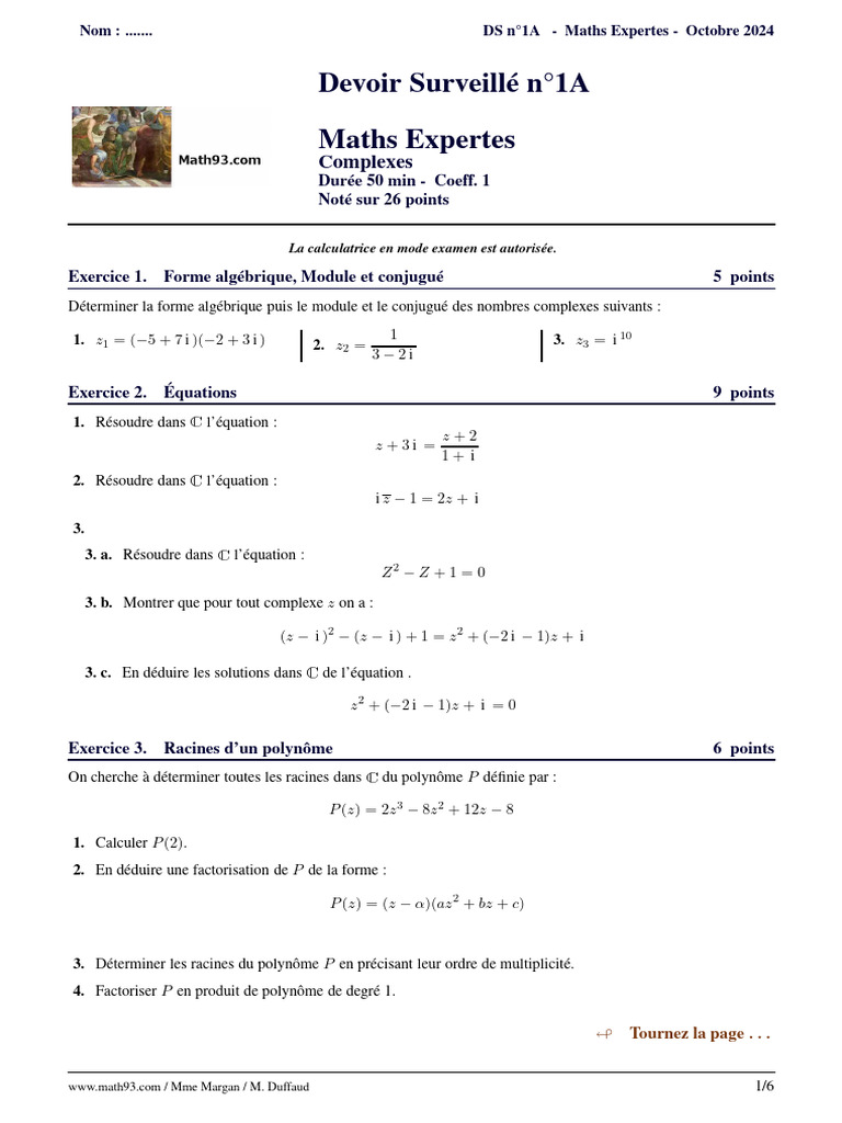 DS Maths Expertes : Nombres Complexes | PDF | Zéro d'une fonction ...