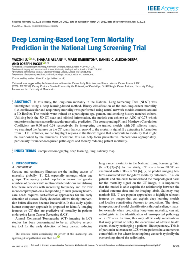 Deep Learning for Lung Mortality Prediction | PDF | Ct Scan | Medical ...