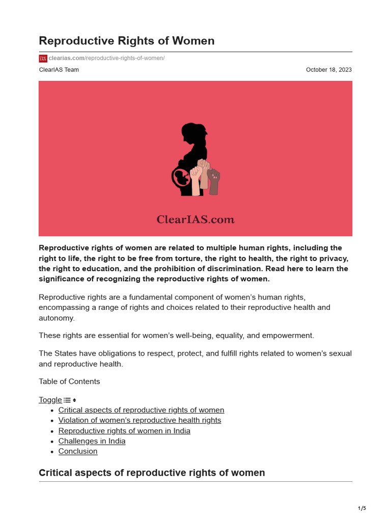 Reproductive Rights of Women | PDF | Reproductive Rights | Gender Studies