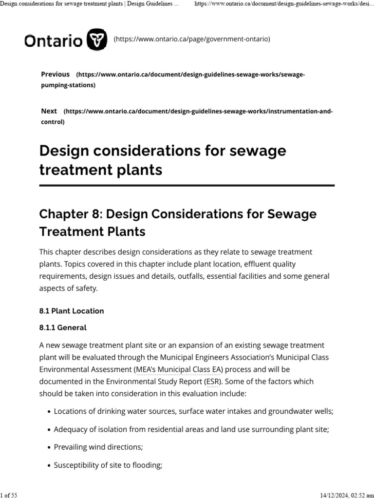 Design considerations for sewage treatment plants design guidelines