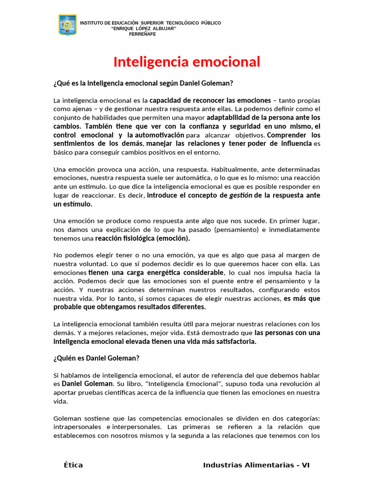 Inteligencia Emocional | PDF | Inteligencia emocional | Las emociones