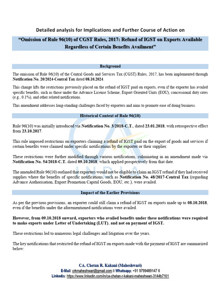 IGST Refund Changes for Exporters Explained | PDF | Government | Justice