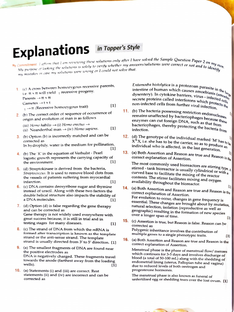 Solutions of SP 2 02-Dec-2024-1 | PDF | Life Sciences | Biology
