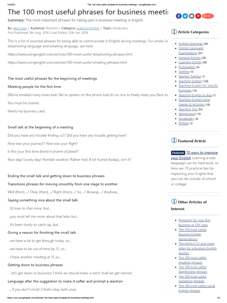 THE 100 MOST USEFUL PHRASES FOR BUSINESS MEETINGS visual data 2