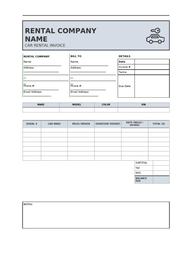 Car Rental Invoice Template | PDF