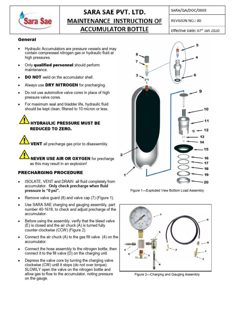 Hydraulic Accumulator Maintenance Guide | PDF | Valve | Gases