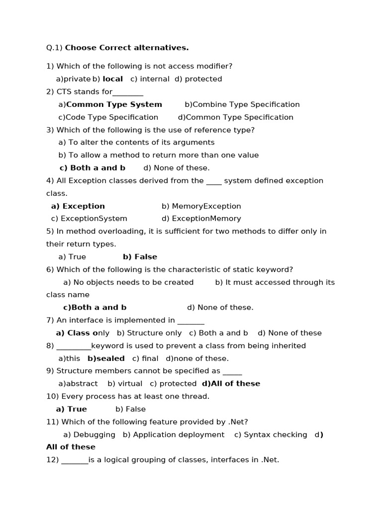 C# Access Modifiers and Concepts Quiz | PDF | Class (Computer ...