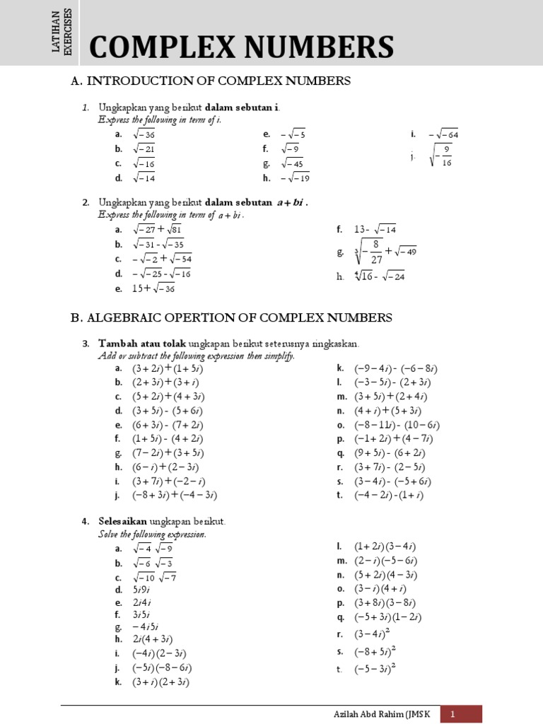 Complex Numbers Exercises and Solutions | PDF | Teaching Methods ...