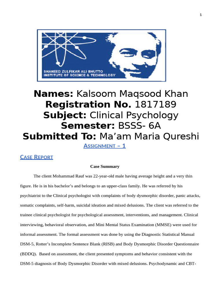Body Dysmorphic Disorder Case Study | PDF | Psychotherapy | Cognitive ...