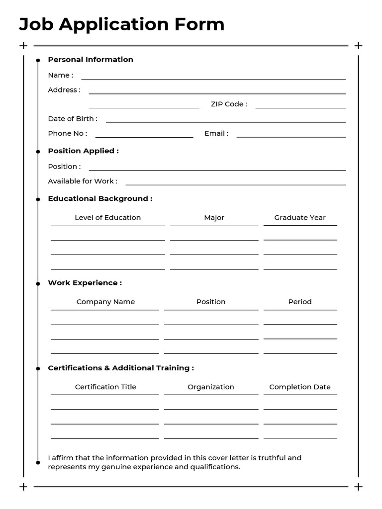 Black and White Simple Job Application Form A4 Document - 20241221 ...