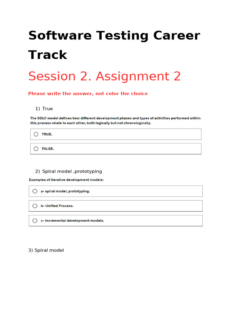 Software Testing Career Assignment Answers | PDF
