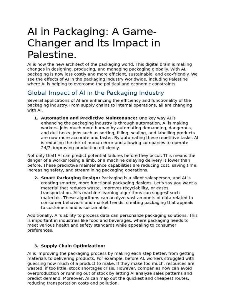AI Revolutionizing Packaging in Palestine | PDF | Artificial ...
