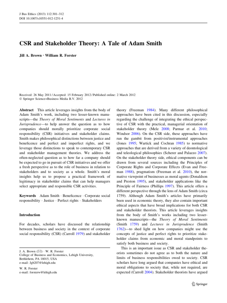 Stakeholder Theory Pdf Corporate Social Responsibility Justice