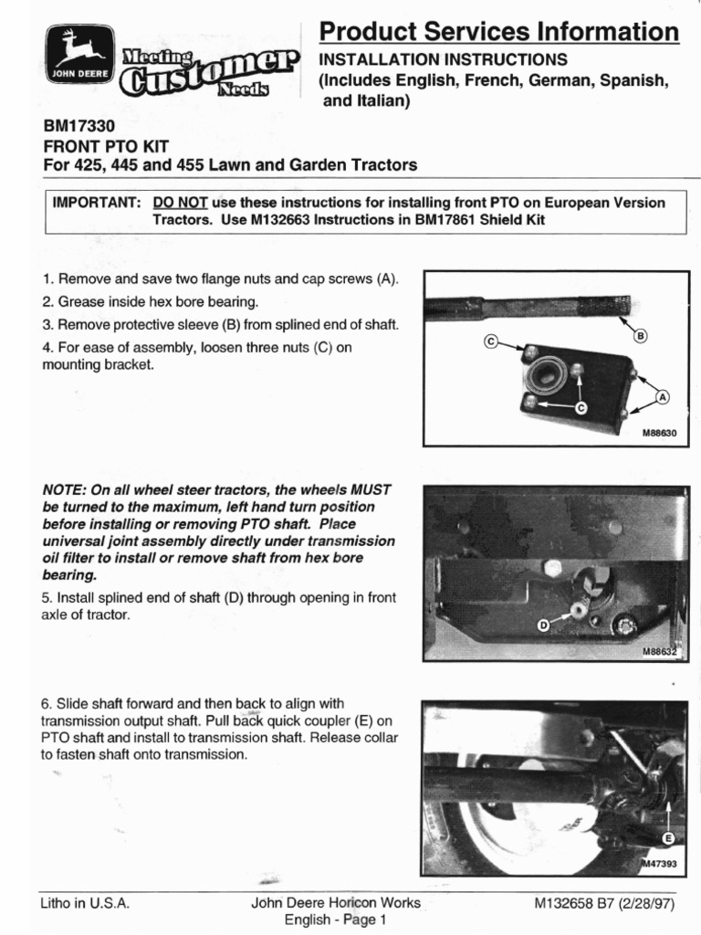 Front PTO Kit Installation Guide | PDF