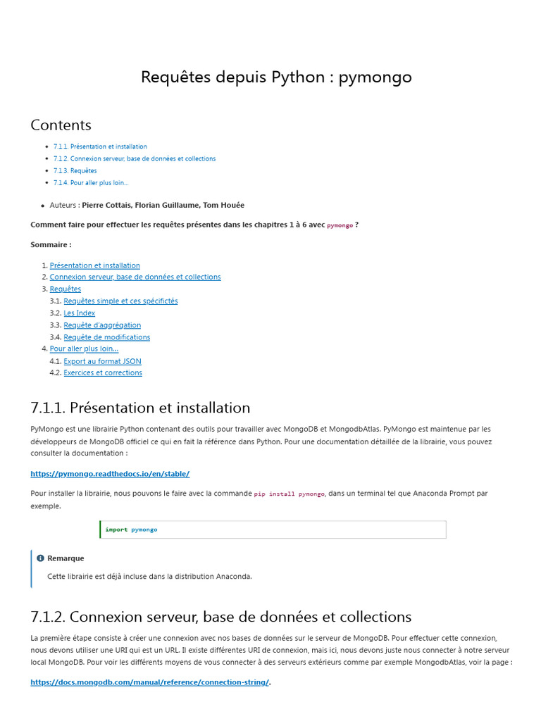 Requêtes MongoDB avec PyMongo en Python | PDF | Python (Langage de ...