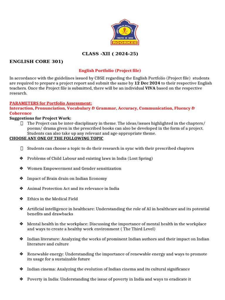 Class 12 English Portfolio Guidelines | PDF | Essays | Artificial ...