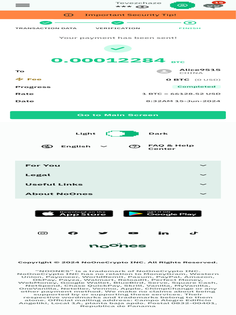 NoOneCrypto Transaction Summary | PDF