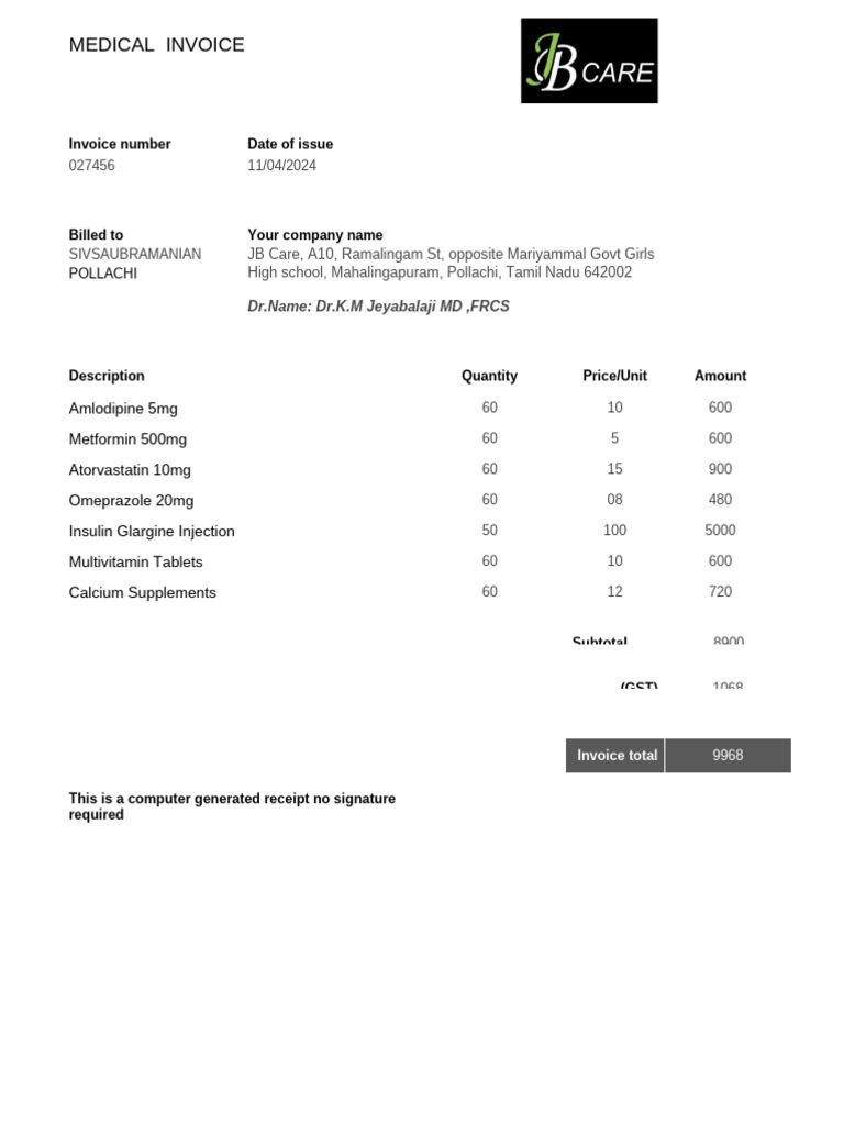 Medical Invoice With Discount | PDF