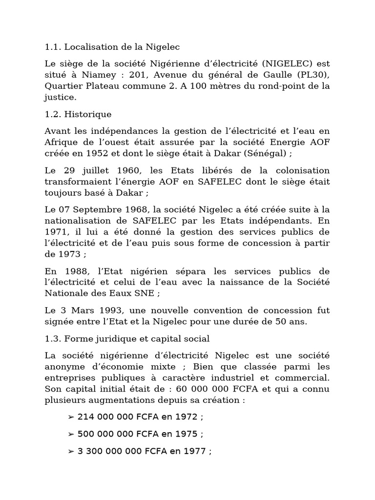 Historique et mission de la Nigelec | PDF | Transport | Énergie électrique