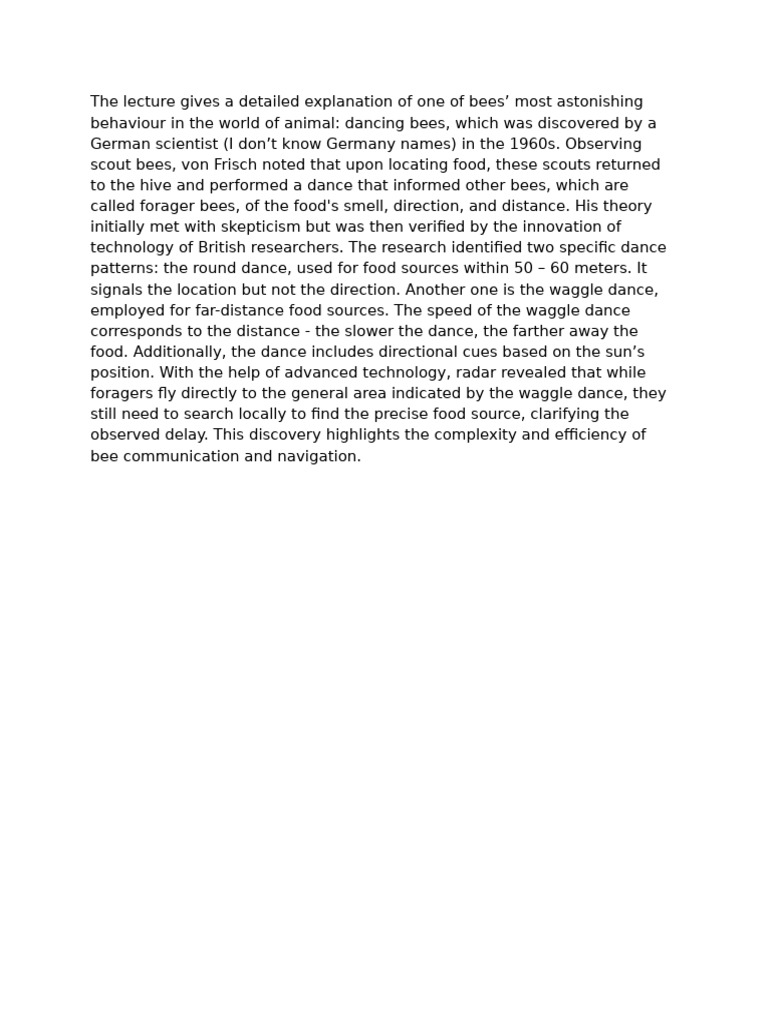 The Lecture Gives A Detailed Explanation of One of Bees | PDF