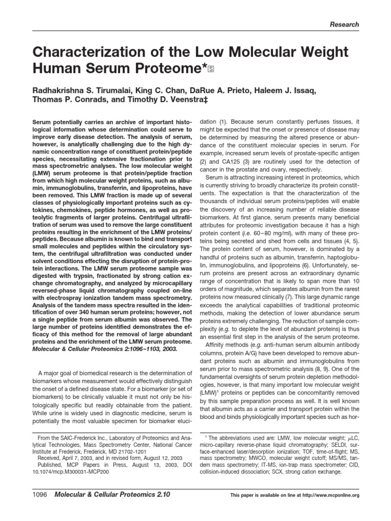Characterization of The Low Molecular Weight | PDF | Proteomics | Proteins