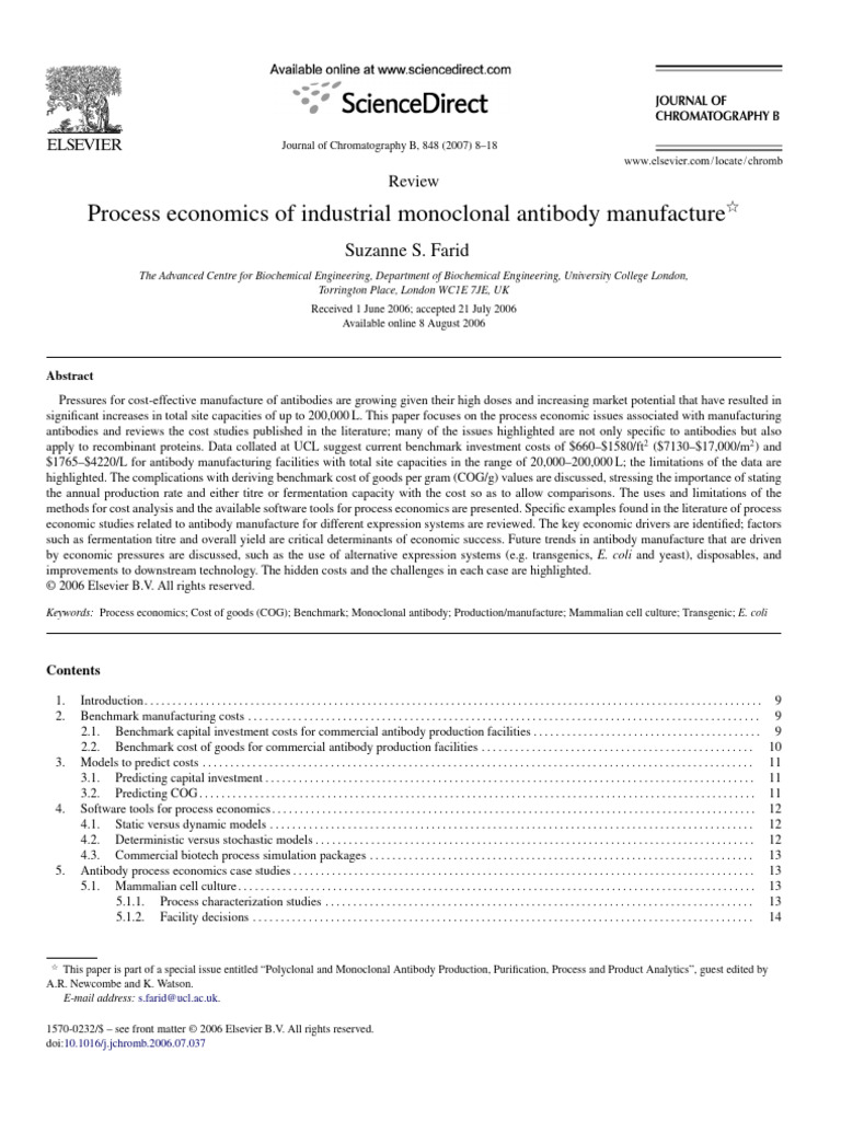 Economics of Monoclonal Antibody Production | PDF | Sensitivity ...