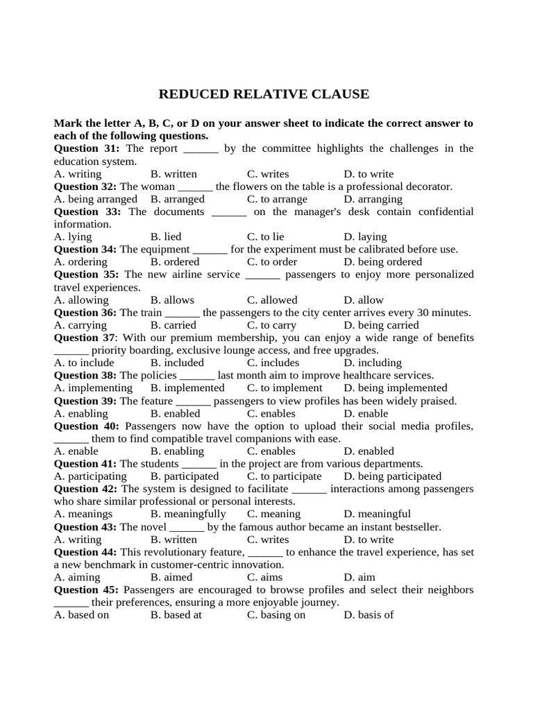 Reduced Relative Clause Exercises | PDF | Airport Lounge