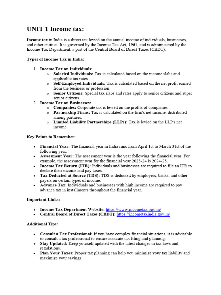 Overview of Income Tax in India | PDF | Taxes | Tax Refund