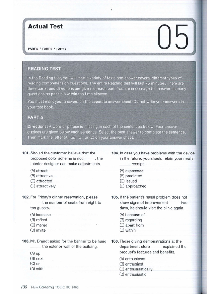 Actual Test 5 Reading | PDF