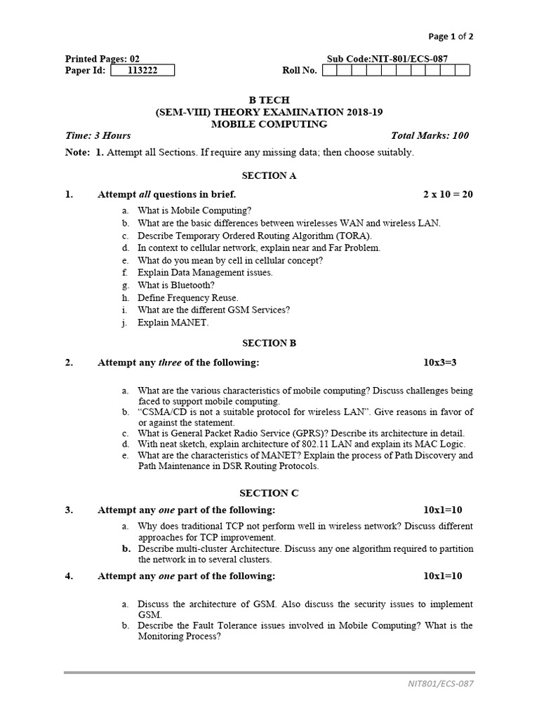 Mobile Computing Nit 801 2019 | PDF | Computer Network | Wireless Ad ...