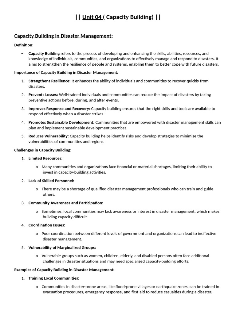 Unit 04 Capacity Building | PDF | Emergency Management | Disaster Risk ...