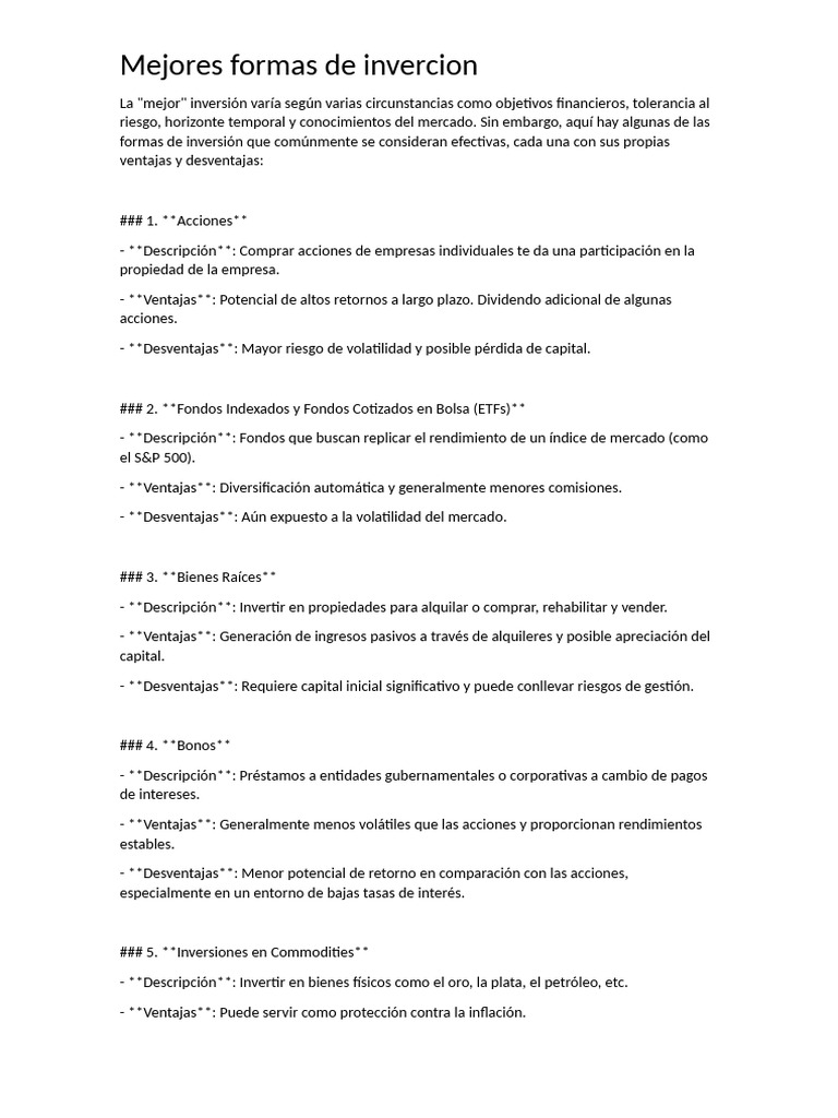 Mejores formas de inversión | PDF | Compartir (Finanzas) | Fondo de ...