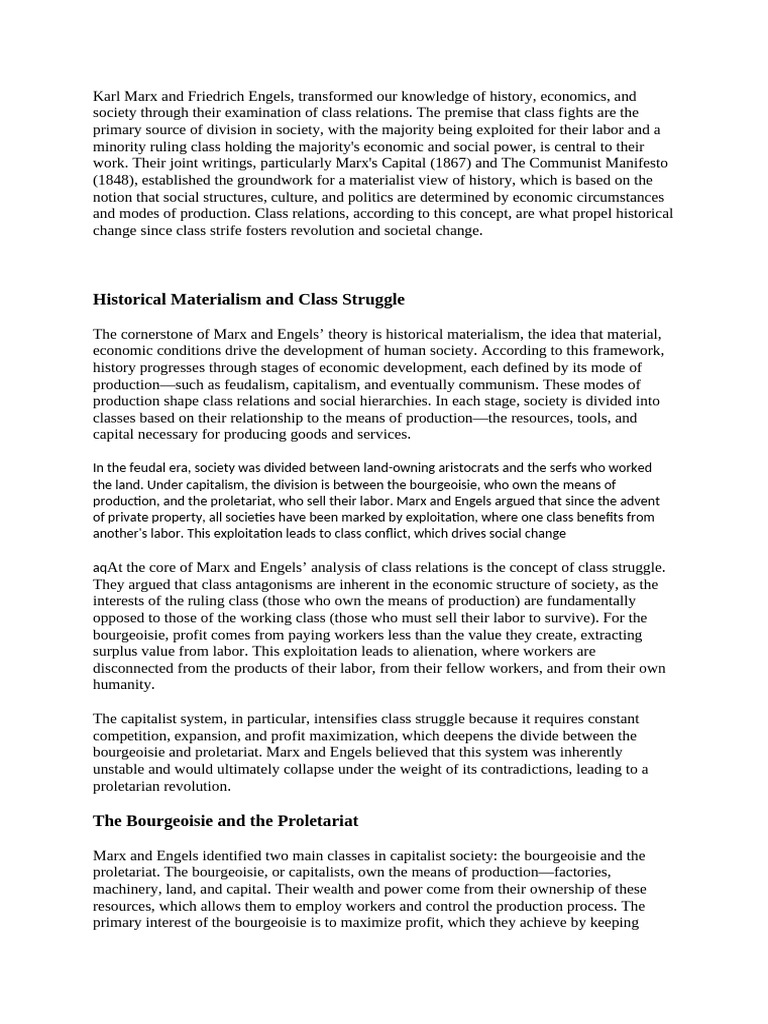 Marx and Engels: Class Struggle Explained | PDF | Communism | Class ...