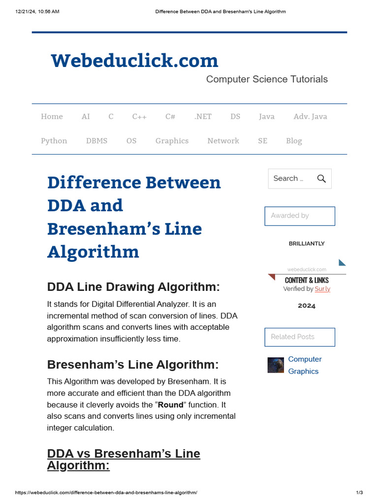 Difference Between DDA and Bresenham's Line Algorithm | PDF ...