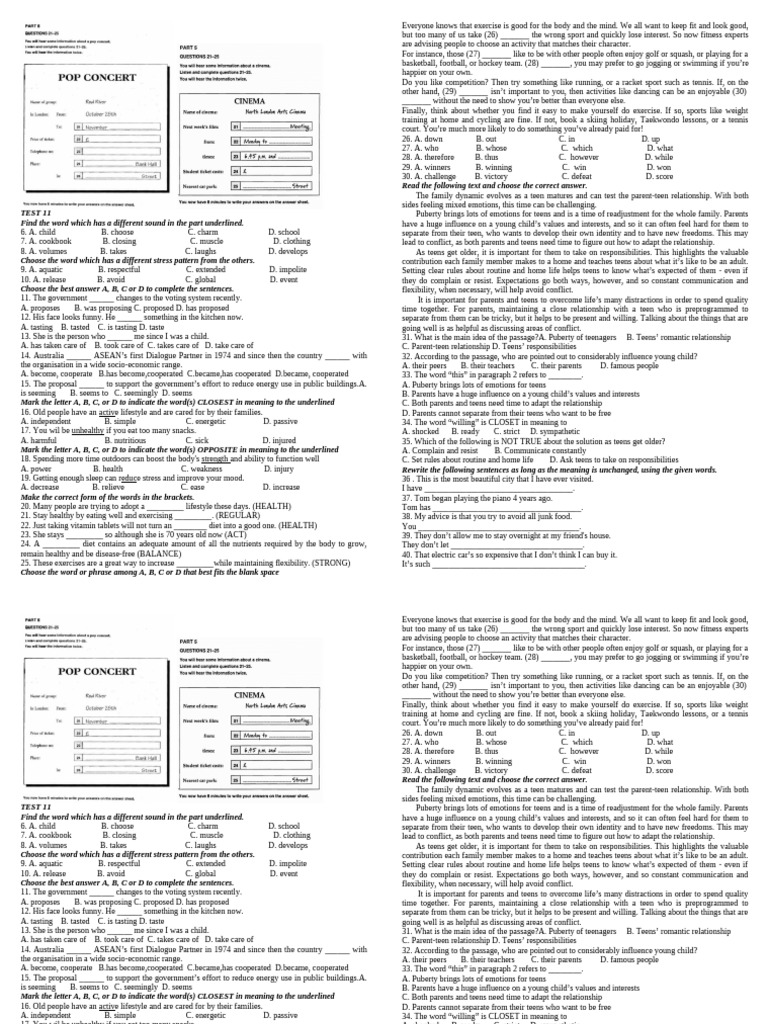 English Language Test Practice | PDF | Adolescence | Foods