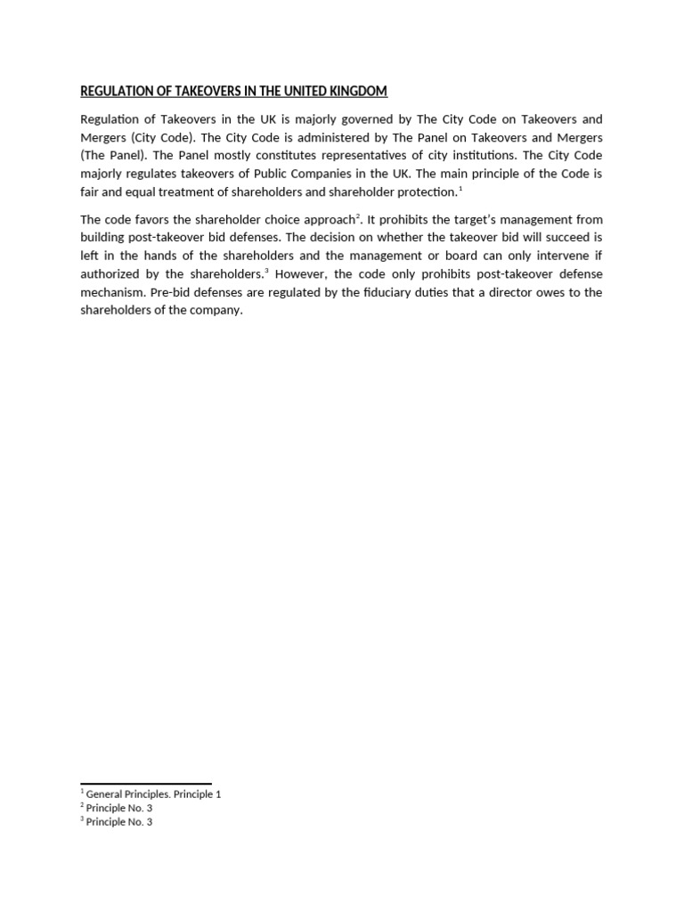 UK Takeover Regulation Overview | PDF