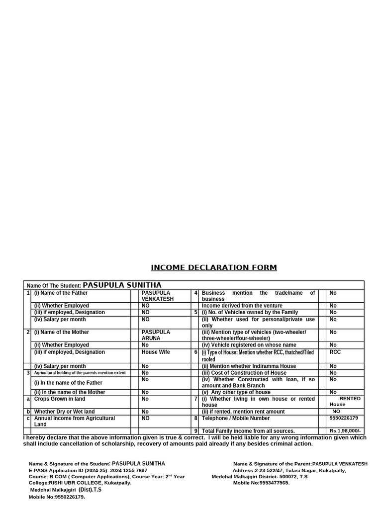 INCOME DECLARATION FORM | PDF