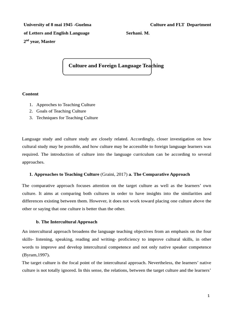 4.1 Culture and FLT Goals Approaches Techniques | PDF | Language ...