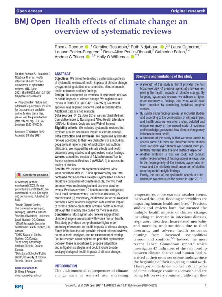 Health Impacts of Climate Change Reviews | PDF | Systematic Review ...