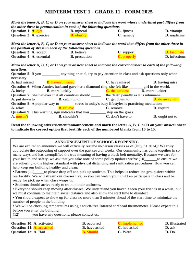 MIDTERM TEST 1 | PDF | Obesity | Fast Food